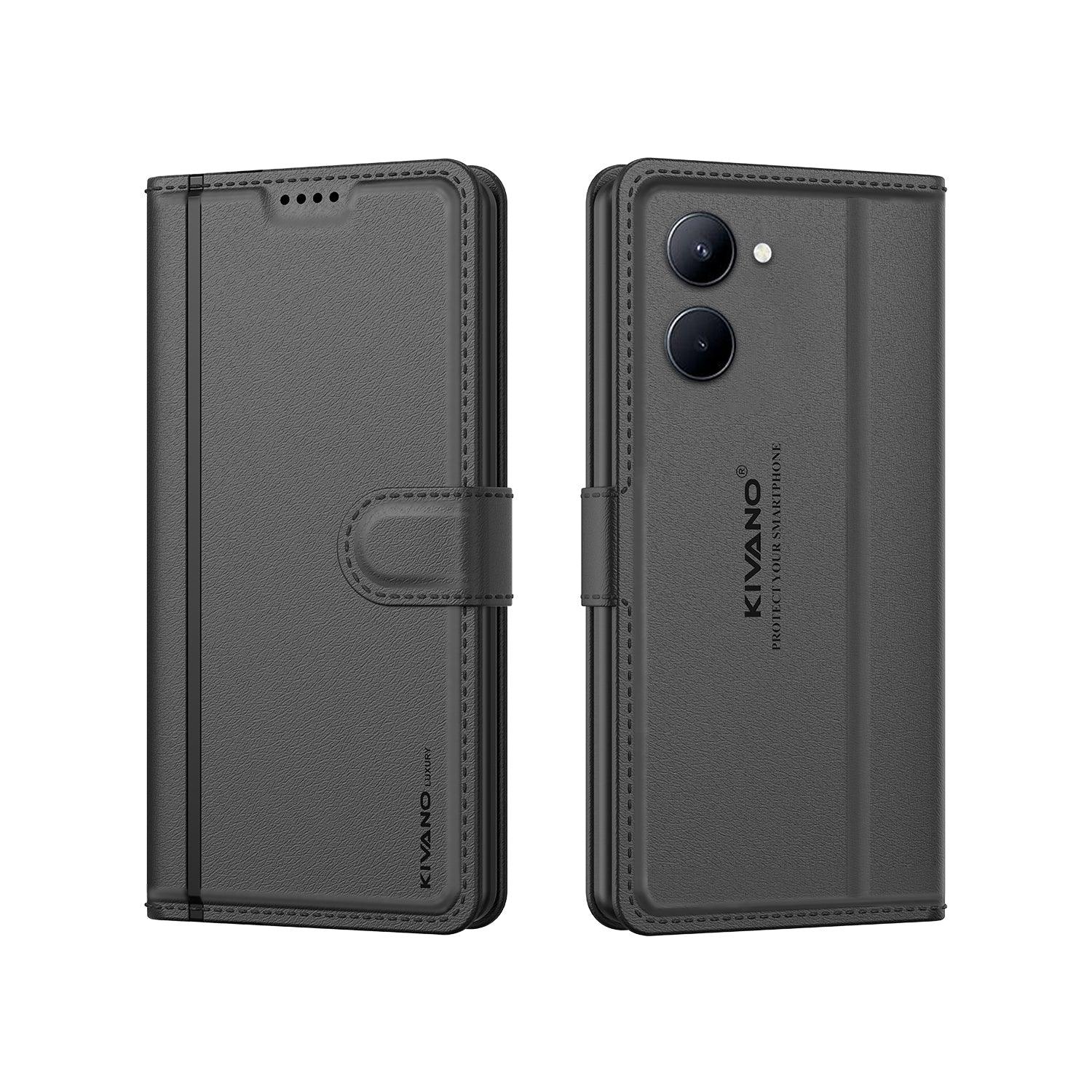Leather Wallet Case for Realme C33 ?Stylish Flip Folio Cover with Card Holder, Stand -KIVANO LUXE - Aibex